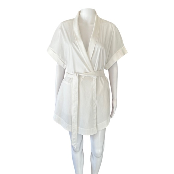 Lafayette148 White Top/Blouse/Tunic Short Sleeve Surplice Neck Wrap Front Large - Picture 2 of 16